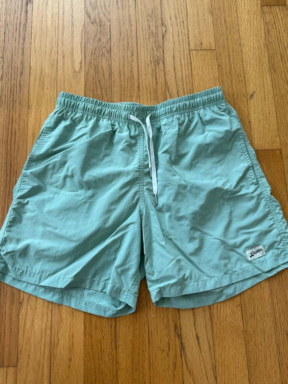Bather Swim Trunks Size M Sage Green Solid Drawstring Pocket